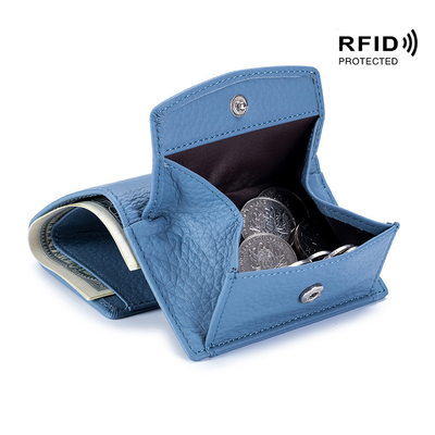 ANTI-THEFT BRUSH WOMEN'S LEATHER WALLET SHORT CARD BAG THREE FOLD SMALL WALLET RFID MINI COWHIDE COIN WALLET CROSS-BORDE