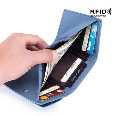 ANTI-THEFT BRUSH WOMEN'S LEATHER WALLET SHORT CARD BAG THREE FOLD SMALL WALLET RFID MINI COWHIDE COIN WALLET CROSS-BORDE
