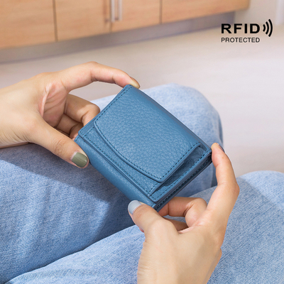 ANTI-THEFT BRUSH WOMEN'S LEATHER WALLET SHORT CARD BAG THREE FOLD SMALL WALLET RFID MINI COWHIDE COIN WALLET CROSS-BORDE