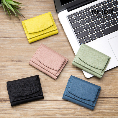 ANTI-THEFT BRUSH WOMEN'S LEATHER WALLET SHORT CARD BAG THREE FOLD SMALL WALLET RFID MINI COWHIDE COIN WALLET CROSS-BORDE