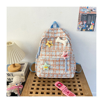 High appearance level small fresh check bag junior high school backpack female college students fall and winter backpack