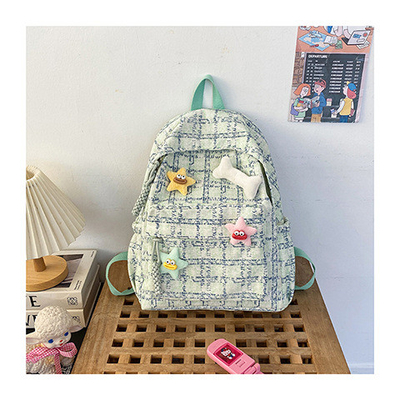 High appearance level small fresh check bag junior high school backpack female college students fall and winter backpack