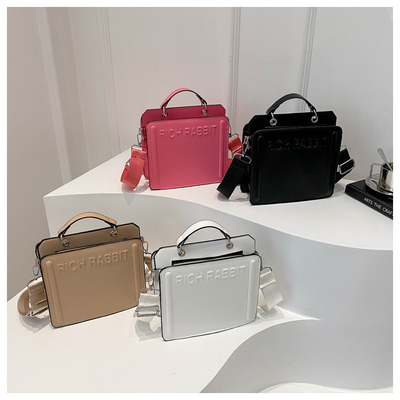 SIMPLE FASHION LETTER BAG WOMEN'S NEW INS COMMUTER HANDBAG SMALL SQUARE BAG SENIOR TEXTURE WIDE SHOULDER STRAP CROSSBODY
