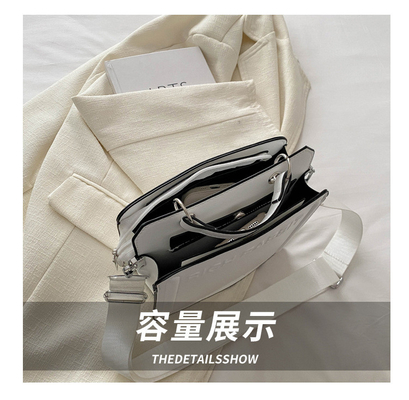 SIMPLE FASHION LETTER BAG WOMEN'S NEW INS COMMUTER HANDBAG SMALL SQUARE BAG SENIOR TEXTURE WIDE SHOULDER STRAP CROSSBODY