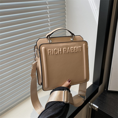 SIMPLE FASHION LETTER BAG WOMEN'S NEW INS COMMUTER HANDBAG SMALL SQUARE BAG SENIOR TEXTURE WIDE SHOULDER STRAP CROSSBODY