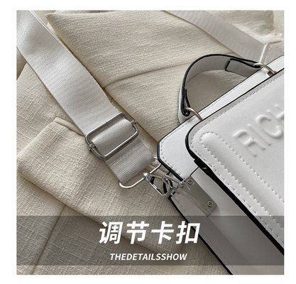 SIMPLE FASHION LETTER BAG WOMEN'S NEW INS COMMUTER HANDBAG SMALL SQUARE BAG SENIOR TEXTURE WIDE SHOULDER STRAP CROSSBODY