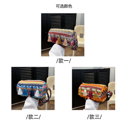 FASHION CHINESE NATIONAL STYLE WIDE SHOULDER STRAP PILLOW BAG CROSSBODY BAG STRIPED SHOULDER BAG WOMEN'S BAG