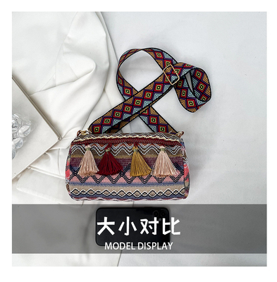 FASHION CHINESE NATIONAL STYLE WIDE SHOULDER STRAP PILLOW BAG CROSSBODY BAG STRIPED SHOULDER BAG WOMEN'S BAG