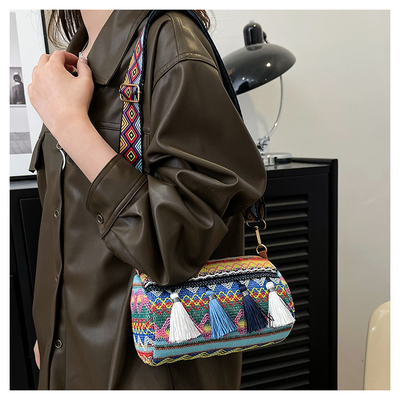 FASHION CHINESE NATIONAL STYLE WIDE SHOULDER STRAP PILLOW BAG CROSSBODY BAG STRIPED SHOULDER BAG WOMEN'S BAG