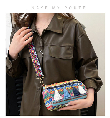 FASHION CHINESE NATIONAL STYLE WIDE SHOULDER STRAP PILLOW BAG CROSSBODY BAG STRIPED SHOULDER BAG WOMEN'S BAG