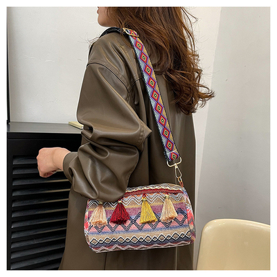 FASHION CHINESE NATIONAL STYLE WIDE SHOULDER STRAP PILLOW BAG CROSSBODY BAG STRIPED SHOULDER BAG WOMEN'S BAG