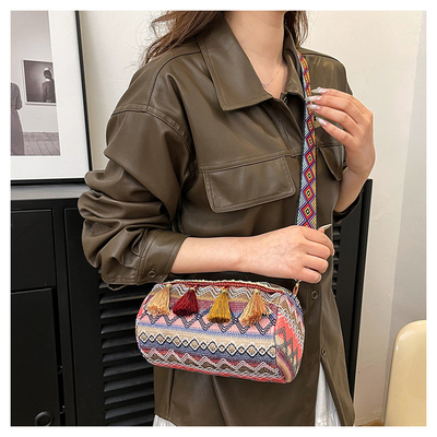 FASHION CHINESE NATIONAL STYLE WIDE SHOULDER STRAP PILLOW BAG CROSSBODY BAG STRIPED SHOULDER BAG WOMEN'S BAG