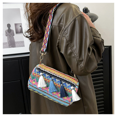 FASHION CHINESE NATIONAL STYLE WIDE SHOULDER STRAP PILLOW BAG CROSSBODY BAG STRIPED SHOULDER BAG WOMEN'S BAG