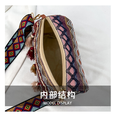FASHION CHINESE NATIONAL STYLE WIDE SHOULDER STRAP PILLOW BAG CROSSBODY BAG STRIPED SHOULDER BAG WOMEN'S BAG