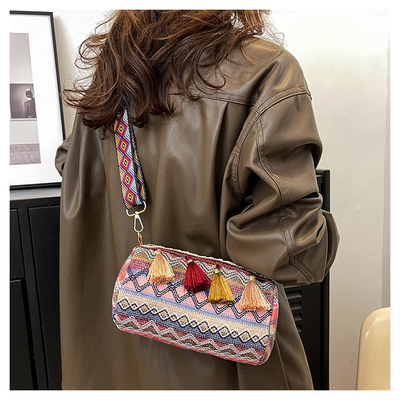FASHION CHINESE NATIONAL STYLE WIDE SHOULDER STRAP PILLOW BAG CROSSBODY BAG STRIPED SHOULDER BAG WOMEN'S BAG