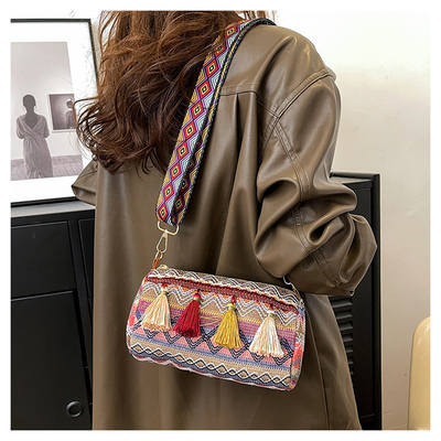 FASHION CHINESE NATIONAL STYLE WIDE SHOULDER STRAP PILLOW BAG CROSSBODY BAG STRIPED SHOULDER BAG WOMEN'S BAG