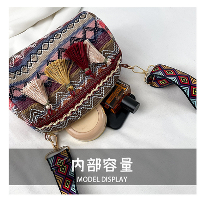 FASHION CHINESE NATIONAL STYLE WIDE SHOULDER STRAP PILLOW BAG CROSSBODY BAG STRIPED SHOULDER BAG WOMEN'S BAG
