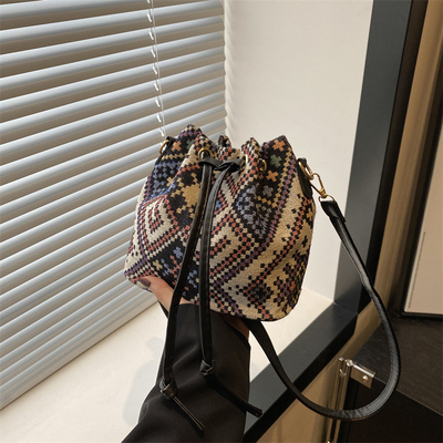 NEW CHINESE NATIONAL WIND ARMPIT BUCKET BAG SIMPLE FASHION TREND SUMMER NEW LINEN STYLE HIGH-GRADE SENSE SINGLE SHOULDER