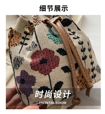NEW CHINESE NATIONAL WIND ARMPIT BUCKET BAG SIMPLE FASHION TREND SUMMER NEW LINEN STYLE HIGH-GRADE SENSE SINGLE SHOULDER