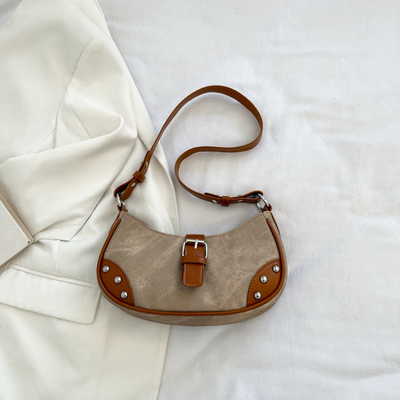 FRENCH FASHION CASUAL UNDERARM BAG WOMEN 2024 NEW TEXTURE BAGUETTE BAG SIMPLE COLOR PATCHWORK SHOULDER BAG TIDE