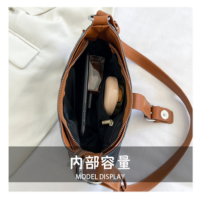 FRENCH FASHION CASUAL UNDERARM BAG WOMEN 2024 NEW TEXTURE BAGUETTE BAG SIMPLE COLOR PATCHWORK SHOULDER BAG TIDE