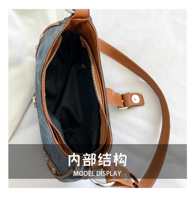 FRENCH FASHION CASUAL UNDERARM BAG WOMEN 2024 NEW TEXTURE BAGUETTE BAG SIMPLE COLOR PATCHWORK SHOULDER BAG TIDE