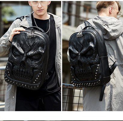 3D PU LEATHER SKULL BACKPACK - BACK PACKS STEAM PUNK RIVET PERSONALITY TRAVEL BAGPACK COLLEGE/HIGH SCHOOL BAGS BOOKBAG