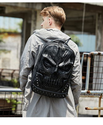 3D PU LEATHER SKULL BACKPACK - BACK PACKS STEAM PUNK RIVET PERSONALITY TRAVEL BAGPACK COLLEGE/HIGH SCHOOL BAGS BOOKBAG
