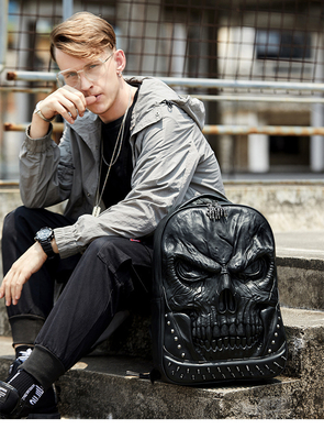 3D PU LEATHER SKULL BACKPACK - BACK PACKS STEAM PUNK RIVET PERSONALITY TRAVEL BAGPACK COLLEGE/HIGH SCHOOL BAGS BOOKBAG