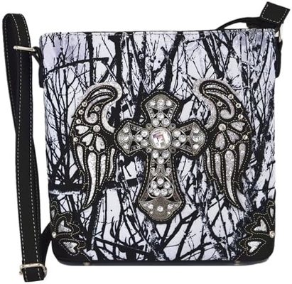 Camouflage Rhinestone Cross Pistol Buckle Western Crossbody Handbags Cowgirl Country Studded Purse Women Single Shoulder