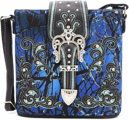 Camouflage Rhinestone Cross Pistol Buckle Western Crossbody Handbags Cowgirl Country Studded Purse Women Single Shoulder