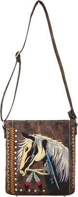 WESTERN STYLE HORSE PURSE EMBROIDERED FLORAL RHINESTONE STUDS CROSSBODY HANDBAGS COWGIRL COUNTRY WOMEN SINGLE SHOULDER B