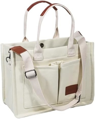 LARGE CANVAS TOTE BAG FOR WOMEN WITH POCKETS,LAPTOP CROSSBODY PURSES EVERYTHING EVERYDAY BAG HANDBAGS FOR WORK BEACH GYM