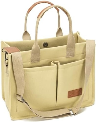 LARGE CANVAS TOTE BAG FOR WOMEN WITH POCKETS,LAPTOP CROSSBODY PURSES EVERYTHING EVERYDAY BAG HANDBAGS FOR WORK BEACH GYM