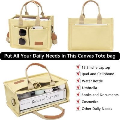 LARGE CANVAS TOTE BAG FOR WOMEN WITH POCKETS,LAPTOP CROSSBODY PURSES EVERYTHING EVERYDAY BAG HANDBAGS FOR WORK BEACH GYM