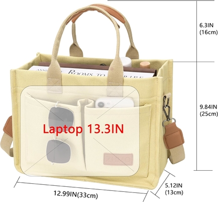 LARGE CANVAS TOTE BAG FOR WOMEN WITH POCKETS,LAPTOP CROSSBODY PURSES EVERYTHING EVERYDAY BAG HANDBAGS FOR WORK BEACH GYM