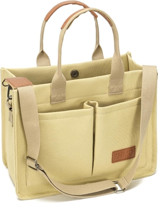 LARGE CANVAS TOTE BAG FOR WOMEN WITH POCKETS,LAPTOP CROSSBODY PURSES EVERYTHING EVERYDAY BAG HANDBAGS FOR WORK BEACH GYM