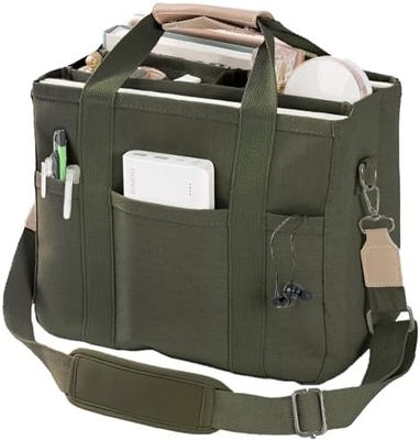Canvas Tote Bag with Multi Pockets Crossbody Tote Bag for Women Trendy Shoulder Handbag Everything Tote Bag with Compart