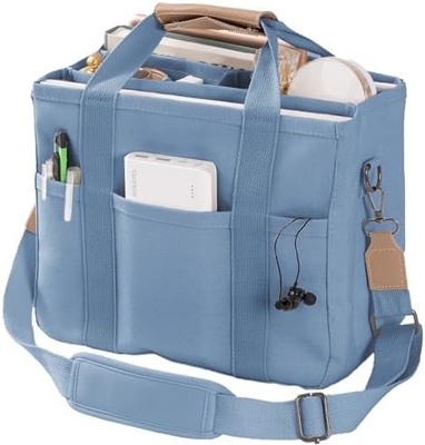 Canvas Tote Bag with Multi Pockets Crossbody Tote Bag for Women Trendy Shoulder Handbag Everything Tote Bag with Compart