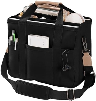 Canvas Tote Bag with Multi Pockets Crossbody Tote Bag for Women Trendy Shoulder Handbag Everything Tote Bag with Compart