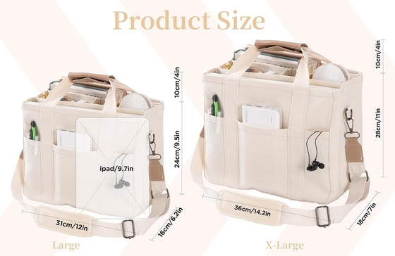 Canvas Tote Bag with Multi Pockets Crossbody Tote Bag for Women Trendy Shoulder Handbag Everything Tote Bag with Compart