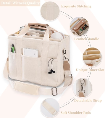 Canvas Tote Bag with Multi Pockets Crossbody Tote Bag for Women Trendy Shoulder Handbag Everything Tote Bag with Compart