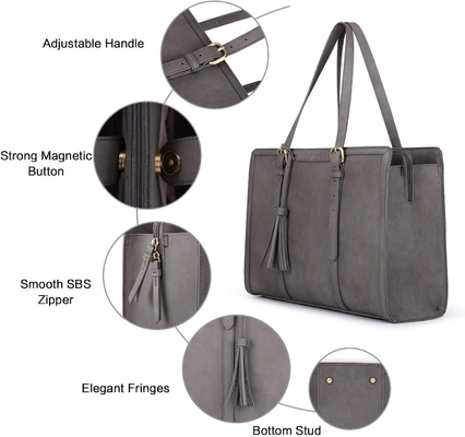 FOR WOMEN 15.6 INCH WORK TOTE BAGS PU LEATHER COMPUTER PURSE FOR BUSINESS OFFICE WITH 3 LAYER COMPARTMENTS