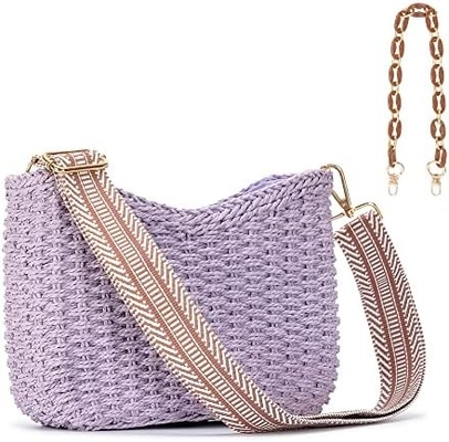 HERALD SMALL HANDMADE STRAW POCKETBOOK CROSSBODY BAG FOR WOMEN, SUMMER CHIC WOVEN HANDBAG SHOULDER PURSE WITH CHAIN