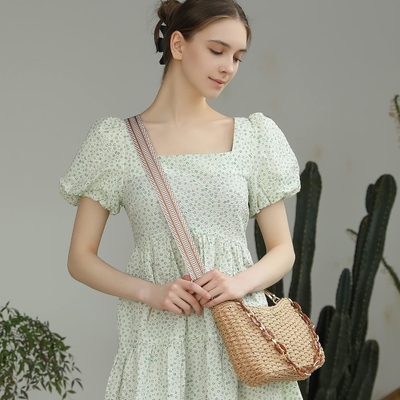 HERALD SMALL HANDMADE STRAW POCKETBOOK CROSSBODY BAG FOR WOMEN, SUMMER CHIC WOVEN HANDBAG SHOULDER PURSE WITH CHAIN