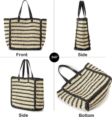 HERALD LARGE HANDMADE STRAW TOTE HANDBAG FOR WOMEN, SUMMER BEACH WEAVING CHIC WOVEN SHOULDER PURSE BAGS FOR TRAVEL