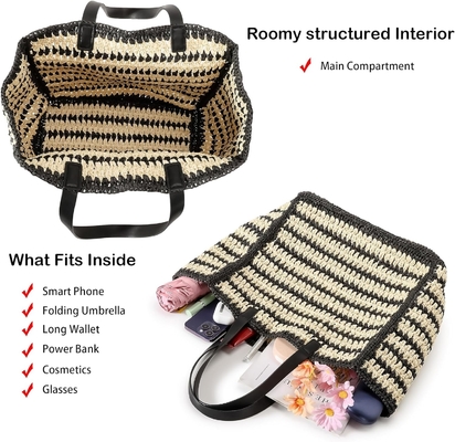 HERALD LARGE HANDMADE STRAW TOTE HANDBAG FOR WOMEN, SUMMER BEACH WEAVING CHIC WOVEN SHOULDER PURSE BAGS FOR TRAVEL