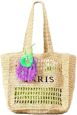 Herald Straw Mesh Beach Tote Bag for Women, Large Summer Lightweight Foldable Woven Shoulder Purse Bags for Travel