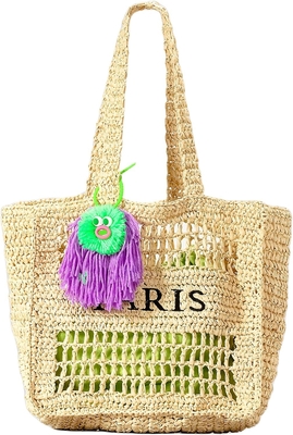 Herald Straw Mesh Beach Tote Bag for Women, Large Summer Lightweight Foldable Woven Shoulder Purse Bags for Travel