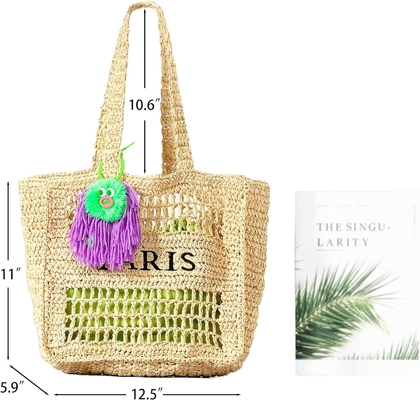Herald Straw Mesh Beach Tote Bag for Women, Large Summer Lightweight Foldable Woven Shoulder Purse Bags for Travel
